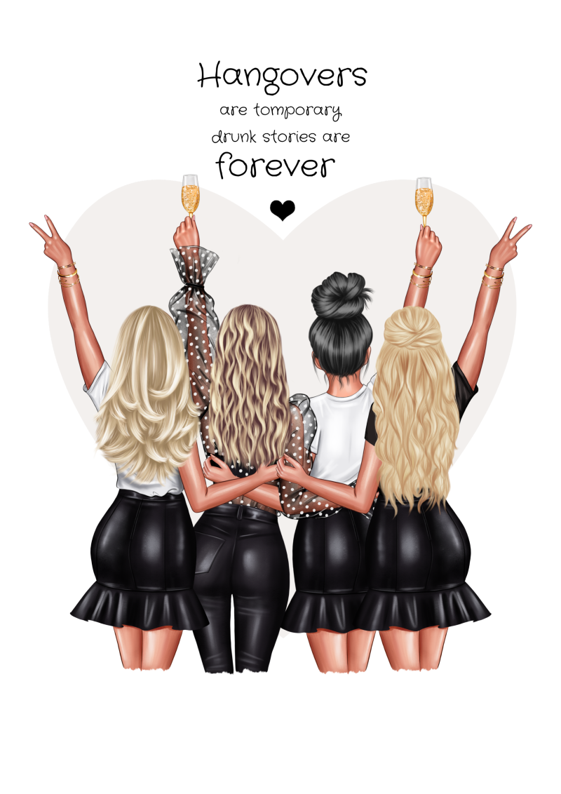 4 Freundinnen Geschenk Poster mit Bild, Namen & Text. Finde dein perfektes Freundschaftsgeschenk ob Poster, Tasse, Kissen und gestalte es online.