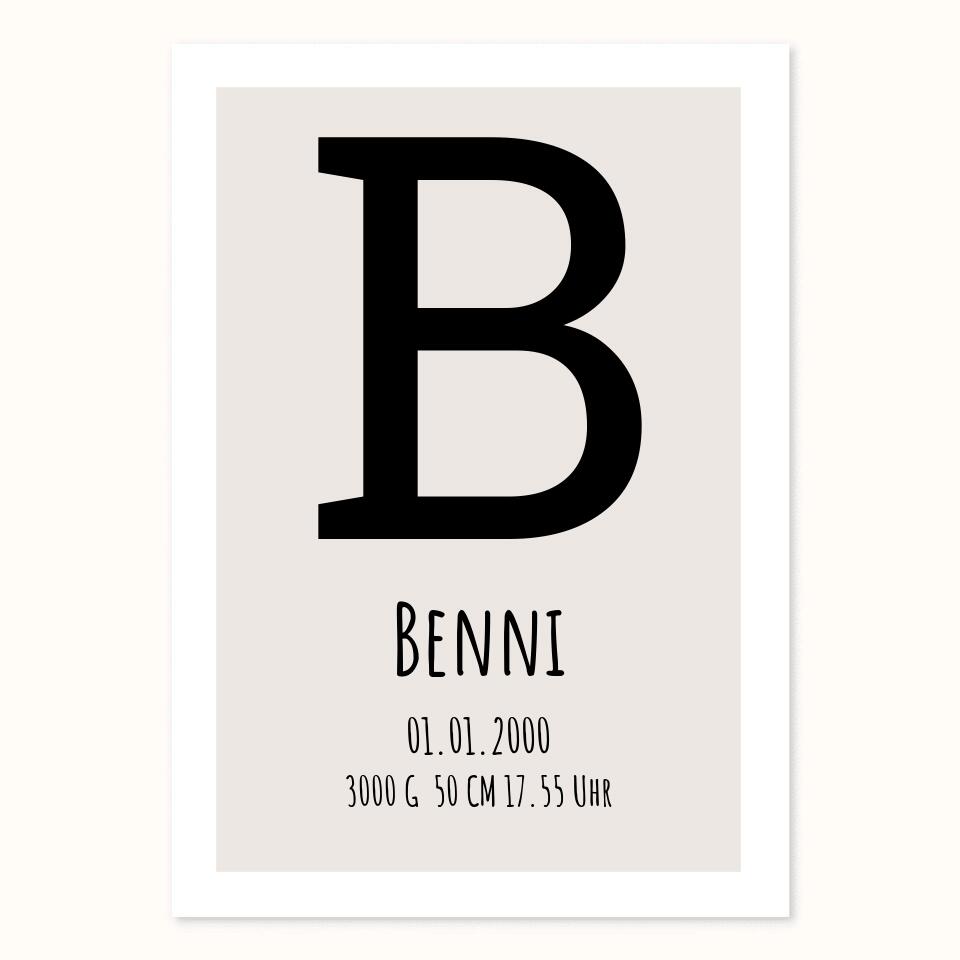 Monogramm Poster - Personalisiertes Geburtsposter - Name Datum -Minimalistisch individuell Geschenk Namensposter