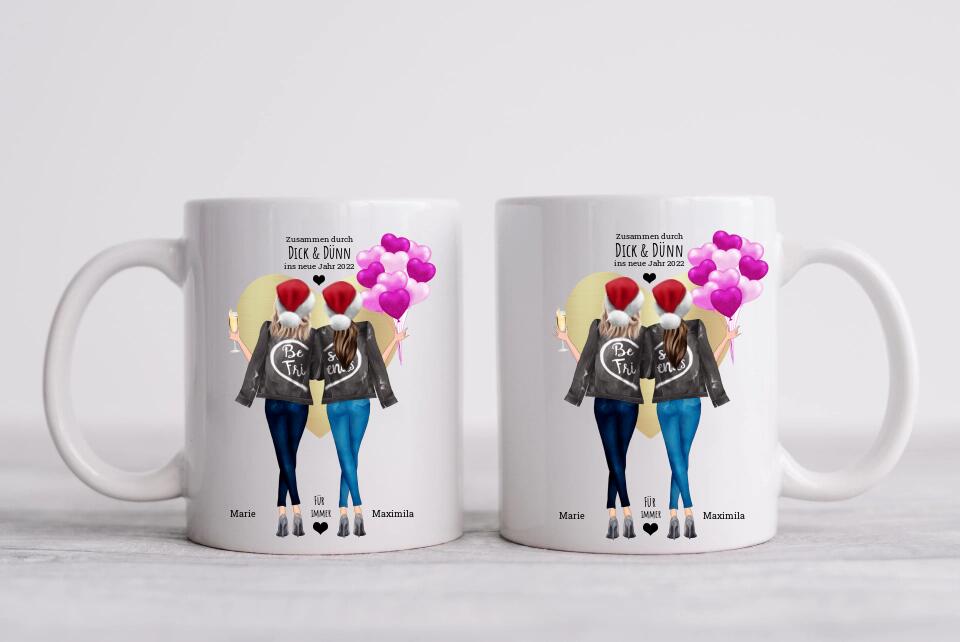 Durch DICK & DÜNN 2 Beste Freundinnen Geschenk Tasse, Personalisierte Tasse Freundin, Geschenk Schwester, Weihnachtsgeschenk