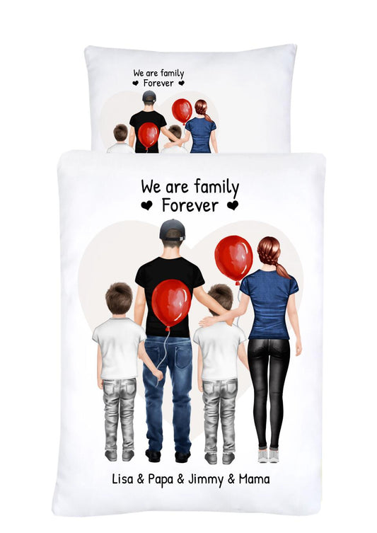 Personalisiertes Geschenk Bettwäsche, Bettbezug Familie, Mama, Papa, 2 Kinder