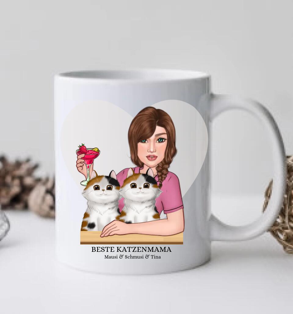 Katzenmama - Personalisierte Tasse - 2 Katzen-Geschenk Katzenliebhaber – BesteFreundeGeschenke