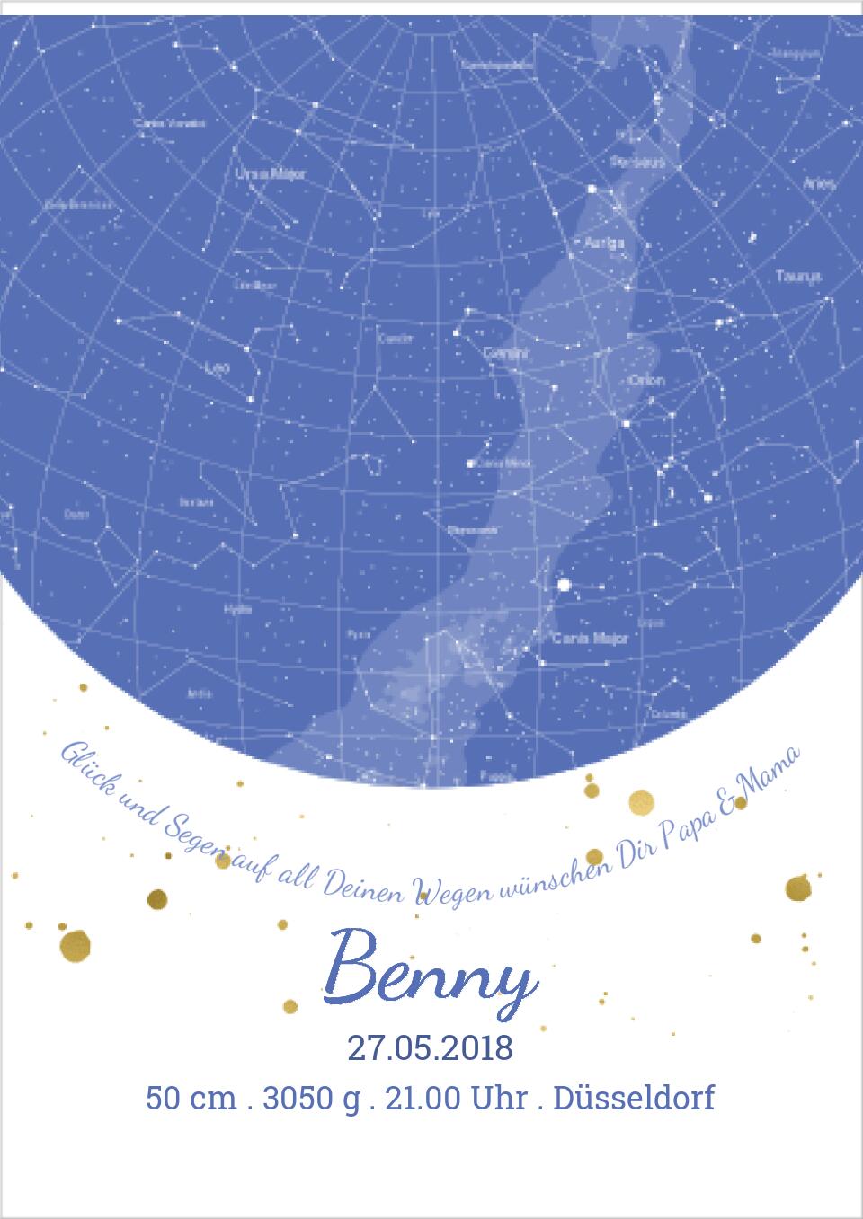 Geburtsgeschenk & Taufgeschenk Geburtsanzeige | Sternenhimmel Poster Sternkarte Design | Babygeschenk zur Geburt, zur Taufe | Junge