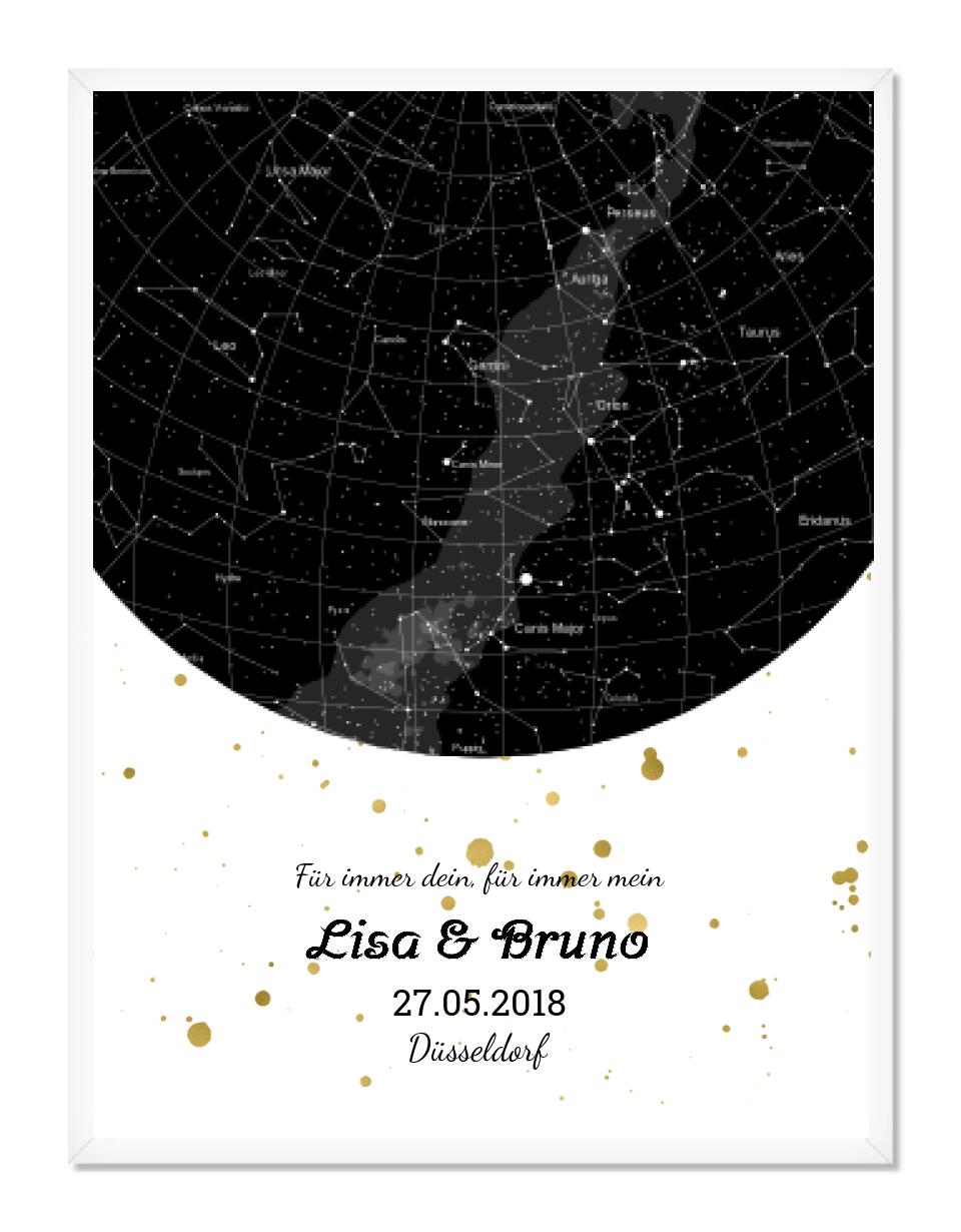 Hochzeitsgeschenk | Personalisierte Sternkarte | Sternenhimmel Poster | Sternkarte Geschenk zur Hochzeit, zur Geburt, zur Taufe | Geschenk Brautpaar