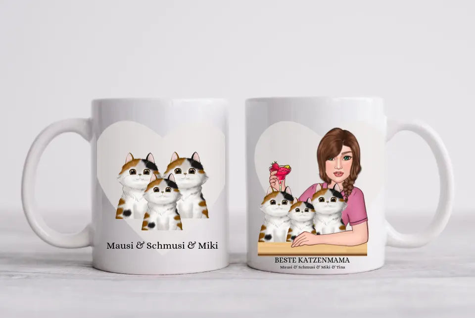 Katzenmama - Personalisierte Tasse - 3 Katzen Geschenk für Katzenliebhaber