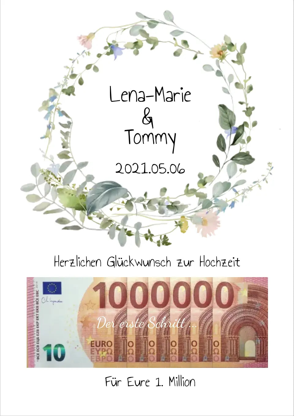 Personalisiertes Geschenk, Geldgeschenk Wunscherfüller zur Hochzeit, Hochzeitsgeschenk Für Eure 1. Million