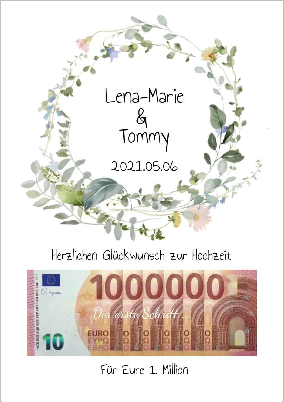 Personalisiertes Geschenk, Geldgeschenk Wunscherfüller zur Hochzeit, Hochzeitsgeschenk Für Eure 1. Million