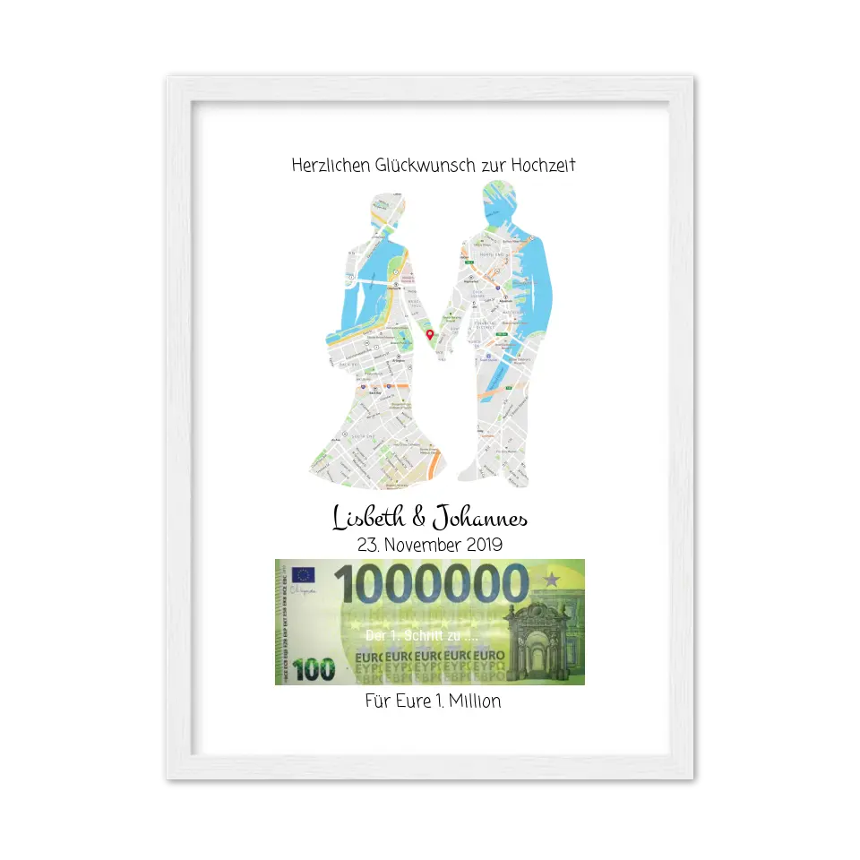 Personalisiertes Geldgeschenk zur Hochzeit - Hochzeitsgeschenk Für Eure 1. Million Standortkarte