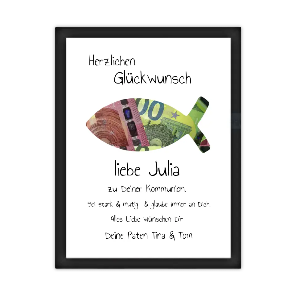 Geldgeschenk Wunscherfüller - Personalisiertes Geschenk, Geldgeschenk zum Geburtstag, Jugendweihe, Kommunion, Konfirmation, Taufe & Geburt -Fisch zum selberausschneiden