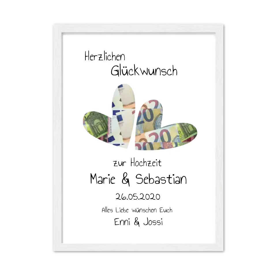 2 Herzen Geldgeschenk, Personalisiertes Geschenk, Herzen Geldgeschenk zur Hochzeit, Hochzeitsgeschenk, Herzmotiv zum ausschneiden