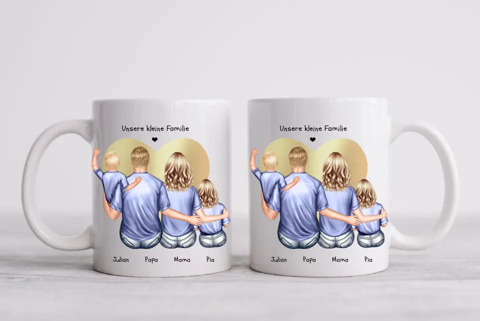Personalisierte Tasse Familie mit 2 Kindern - Geschenk Vatertag - Geschenk Muttertag - Papa Geburtstagsgeschenk - Mama Geburtstagsgeschenk - Ostergeschenk