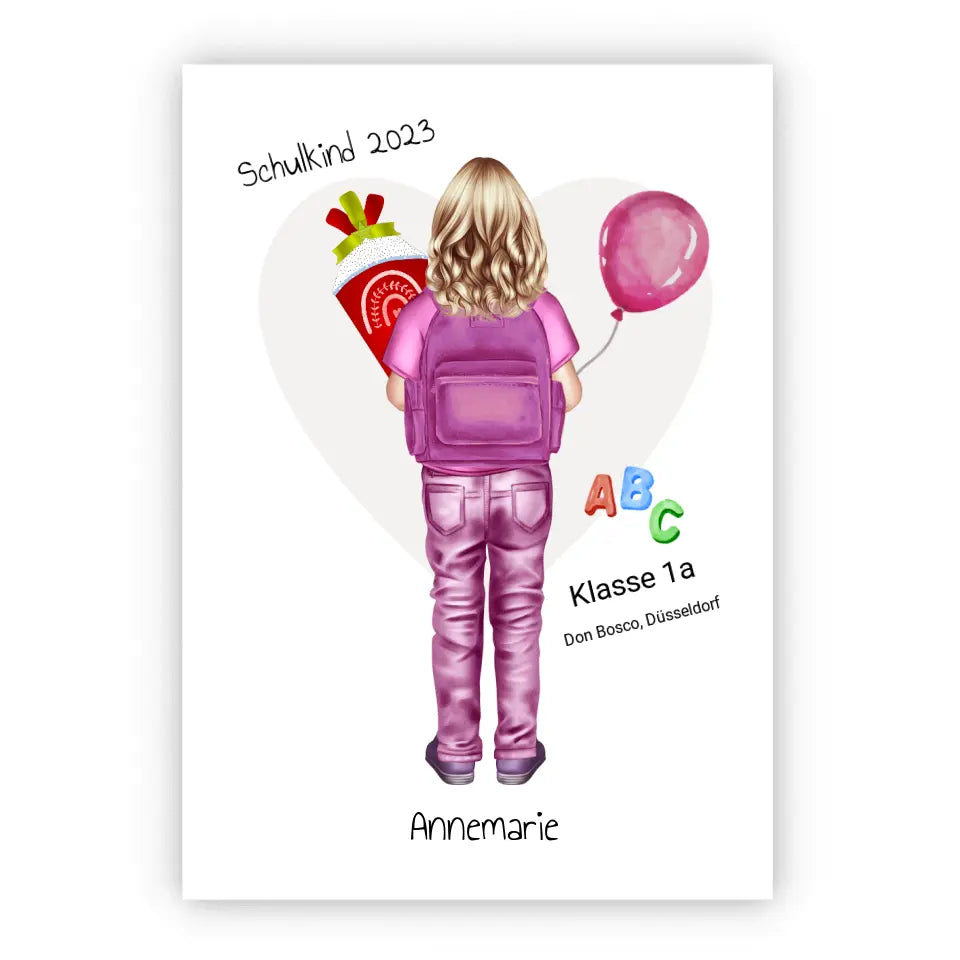 Erster Schultag 2025 - personalisiertes Poster Geschenk Mädchen zur Einschulung