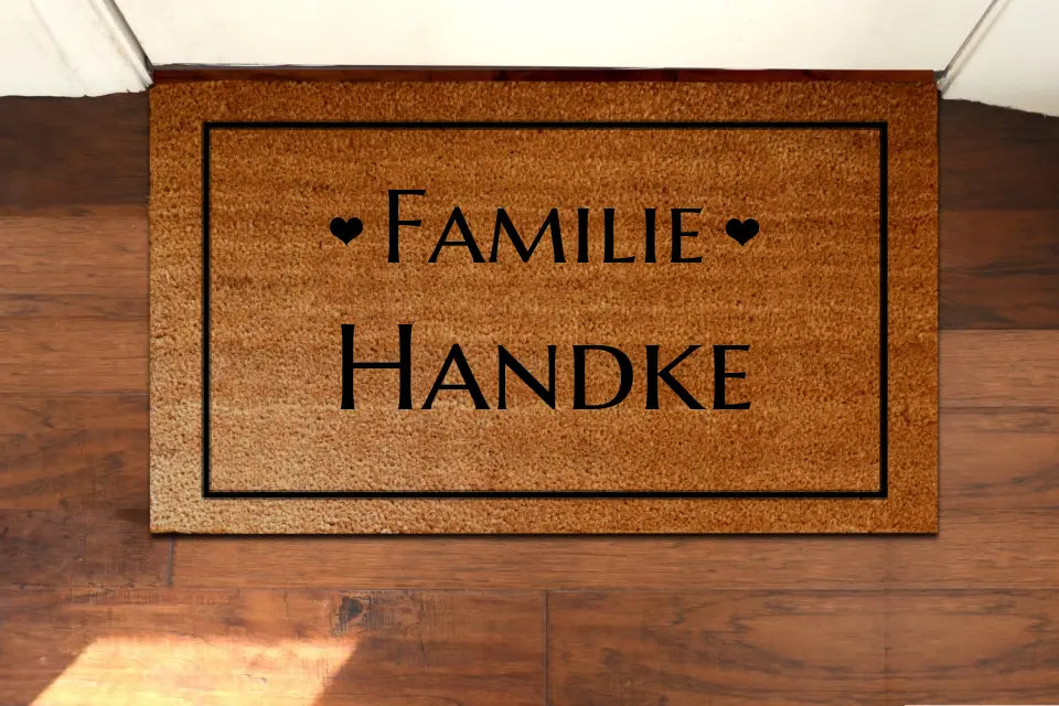 Personalisierte Fußmatte Familie mit Familienname, 40 x 70 cm, Kokosfaser-Fußmatte gelasert
