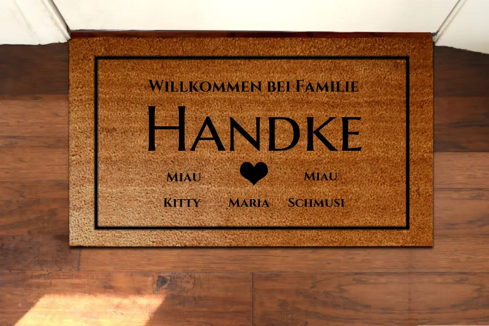Personalisierte Fußmatte Familie 1 Personen Haushalt mit / ohne Haustiere, 40 x 70 cm, Kokosfaser-Fußmatte gelasert