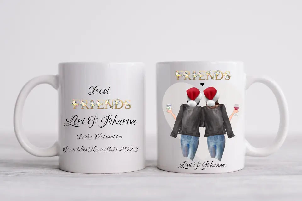 3 Beste Freundinnen Geschenk Kaffeetasse Weihnachtstasse personalisiertes Weihnachtsgeschenk - Geschenk für Freundin
