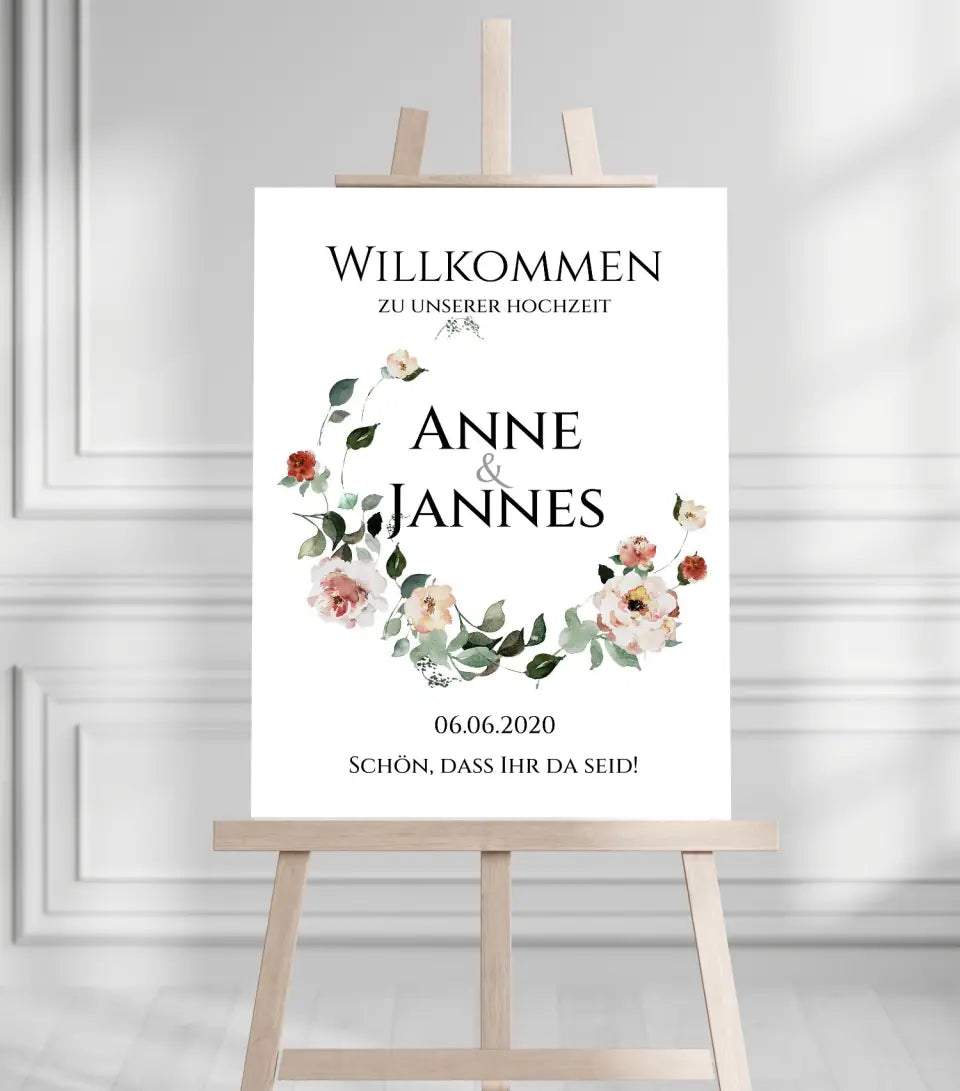 Willkommensposter Hochzeit | Willkommensschild Hochzeit personalisiert mit Namen Datum | Hochzeitsempfang Schild