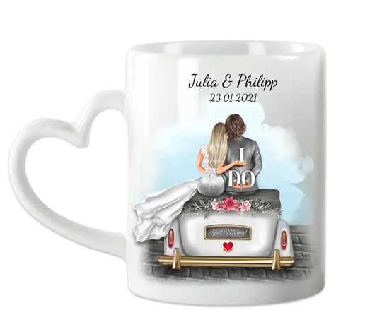 Personalisiertes Tasse als Hochzeitsgeschenk für das Brautpaar "Wedding Car"