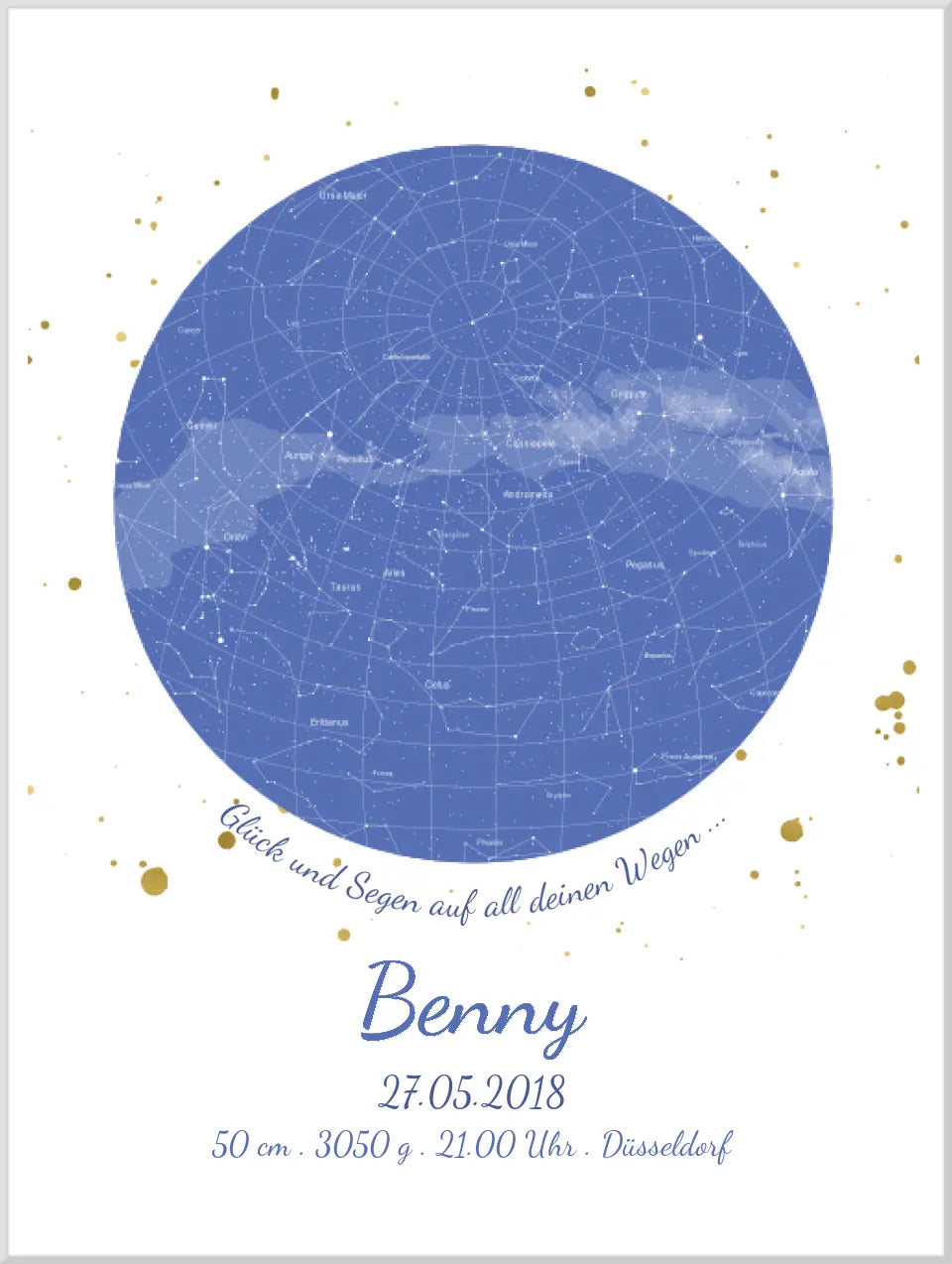 Geburtsgeschenk & Taufgeschenk Geburtsanzeige | Poster Sternkarte Design | Babygeschenk zur Geburt, zur Taufe | Sternenbild Junge