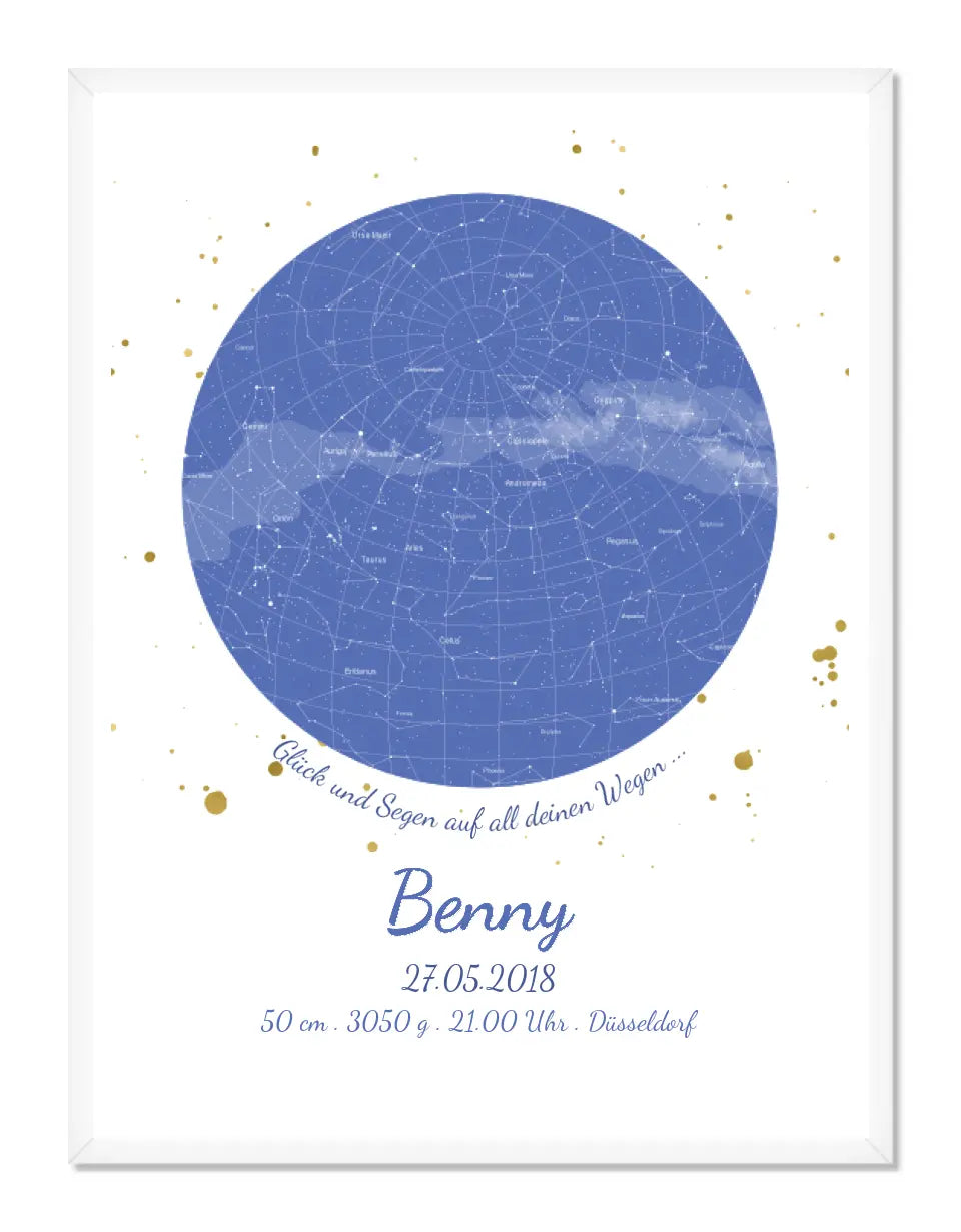 Geburtsgeschenk & Taufgeschenk Geburtsanzeige | Poster Sternkarte Design | Babygeschenk zur Geburt, zur Taufe | Sternenbild Junge