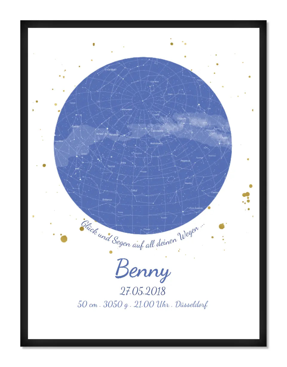 Geburtsgeschenk & Taufgeschenk Geburtsanzeige | Poster Sternkarte Design | Babygeschenk zur Geburt, zur Taufe | Sternenbild Junge