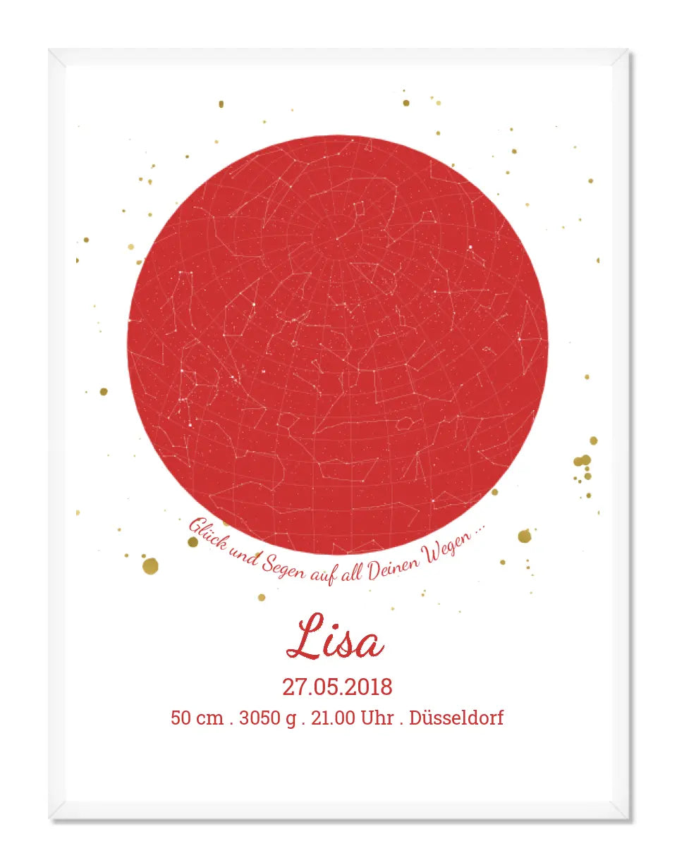 Geburtsgeschenk & Taufgeschenk Geburtsanzeige | Poster Sternkarte Design | Babygeschenk zur Geburt, zur Taufe | Sternkarte Mädchen