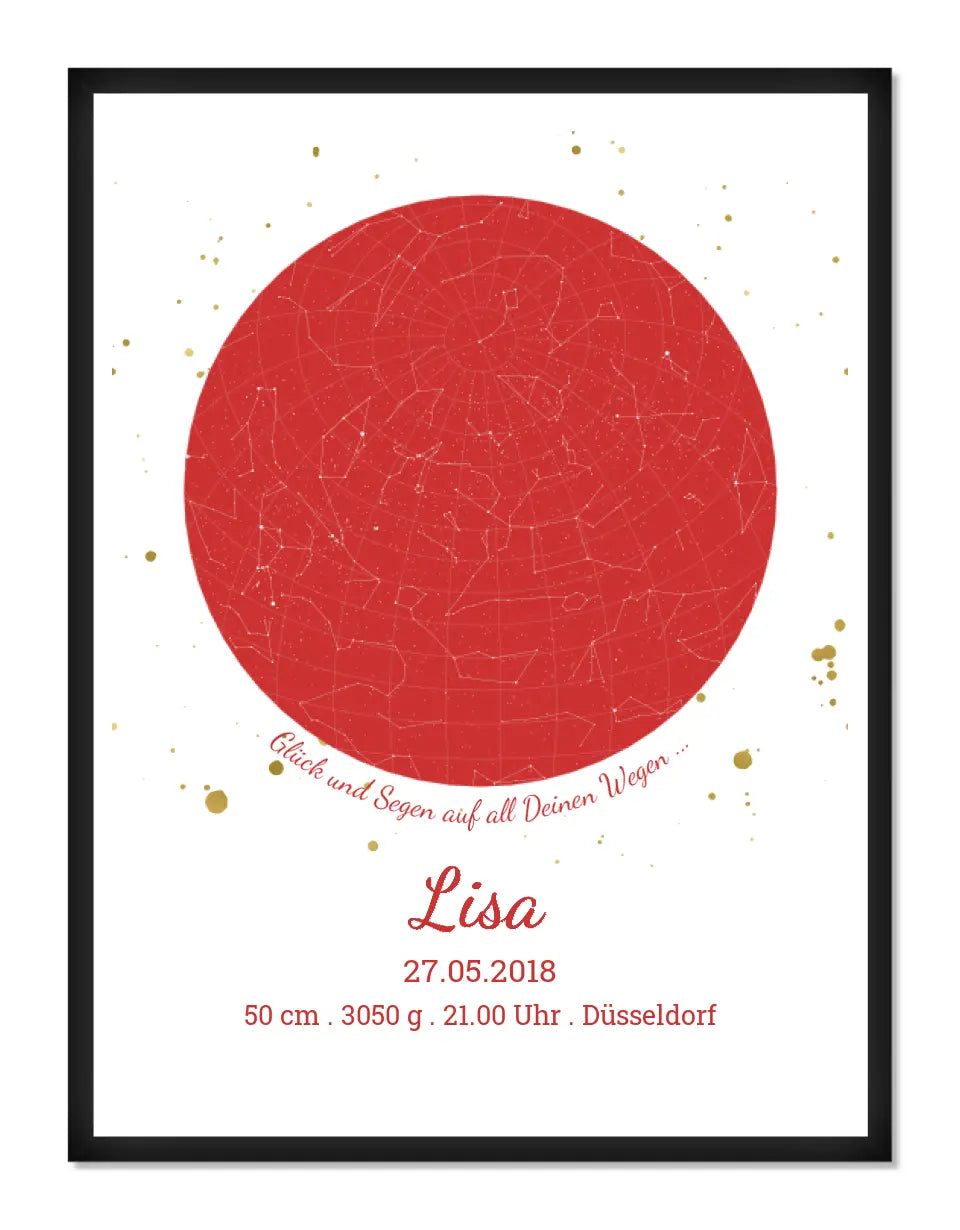 Geburtsgeschenk & Taufgeschenk Geburtsanzeige | Poster Sternkarte Design | Babygeschenk zur Geburt, zur Taufe | Sternkarte Mädchen