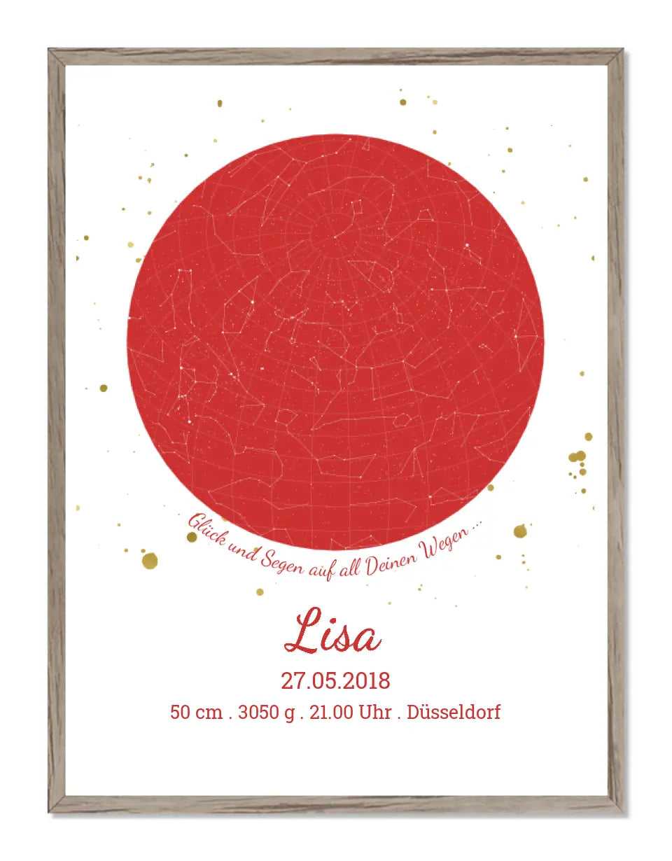 Geburtsgeschenk & Taufgeschenk Geburtsanzeige | Poster Sternkarte Design | Babygeschenk zur Geburt, zur Taufe | Sternkarte Mädchen