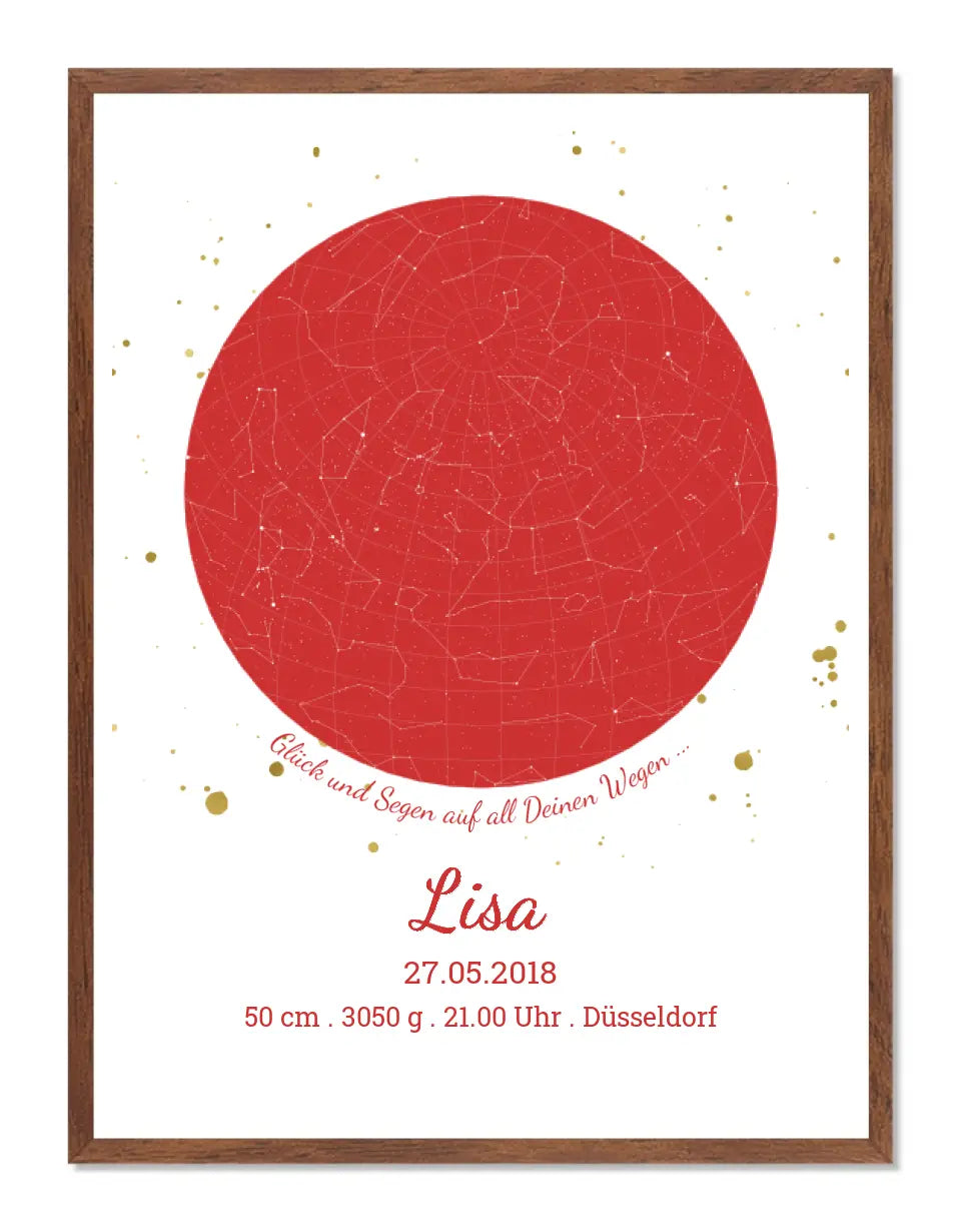 Geburtsgeschenk & Taufgeschenk Geburtsanzeige | Poster Sternkarte Design | Babygeschenk zur Geburt, zur Taufe | Sternkarte Mädchen