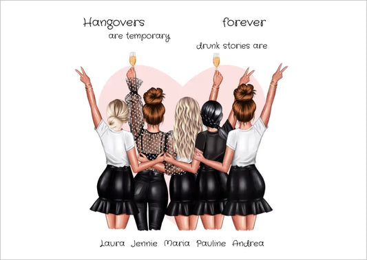 Beste Freundin Bild Geschenk personalisiert - Geburtstag Poster für 5 Frauen