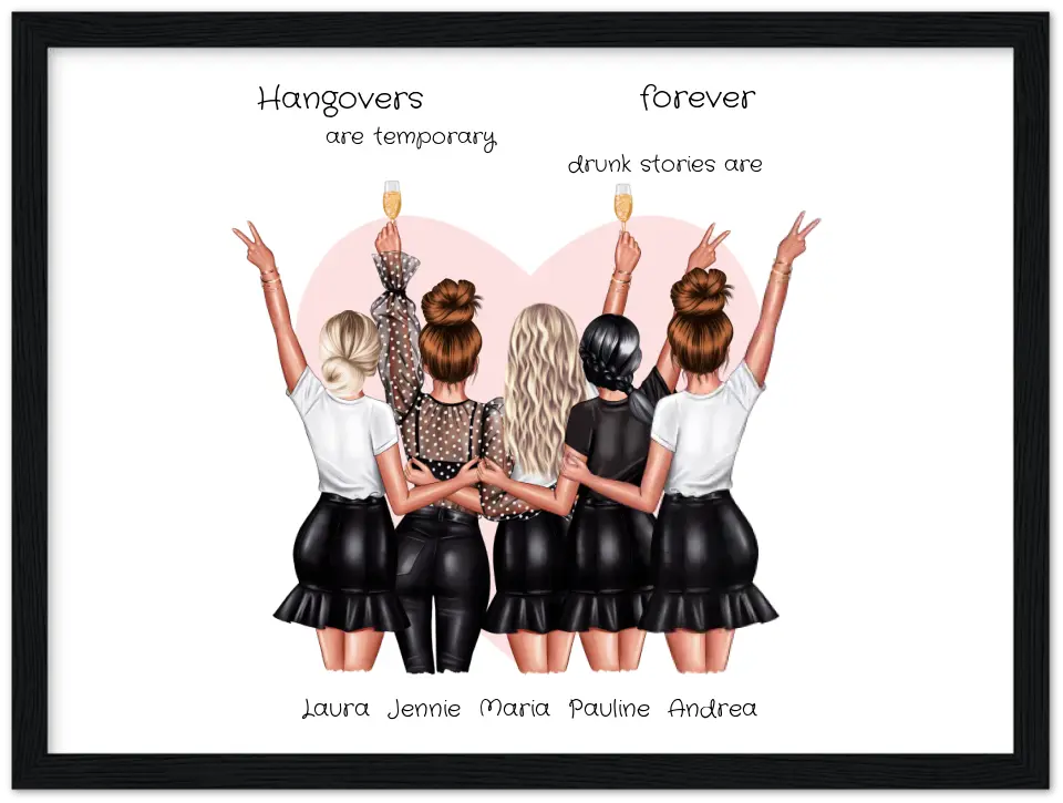 Beste Freundin Bild Geschenk personalisiert - Geburtstag Poster für 5 Frauen