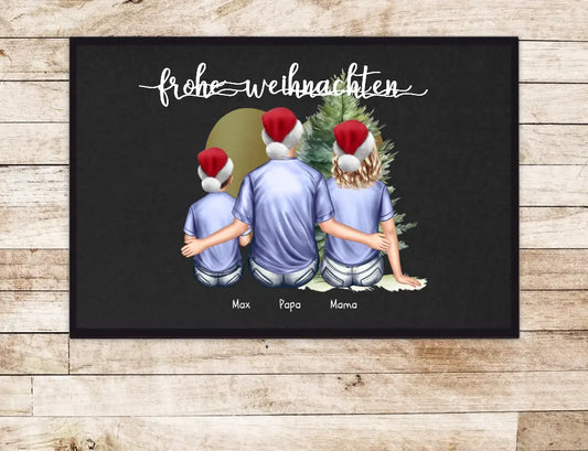 Geschenk Familie | Personalisierte Fußmatte | Weihnachten Familie Weihnachtsdekoration mit Name Familienmitglieder Fußmatte 60x40 + 70x50 cm mit Gummirand Schwarz - Lieferung DE & AU 60x40 cm