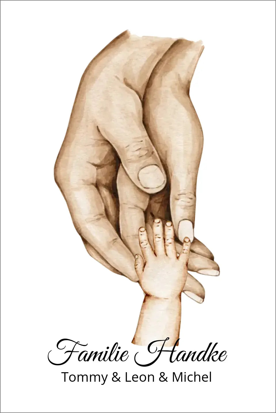 Poster Familie mit Baby Namen und Datum | Personalisiertes Familiengeschenk als Familienposter Geschenk Geburt | Taufgeschenk mit Hände Motiv