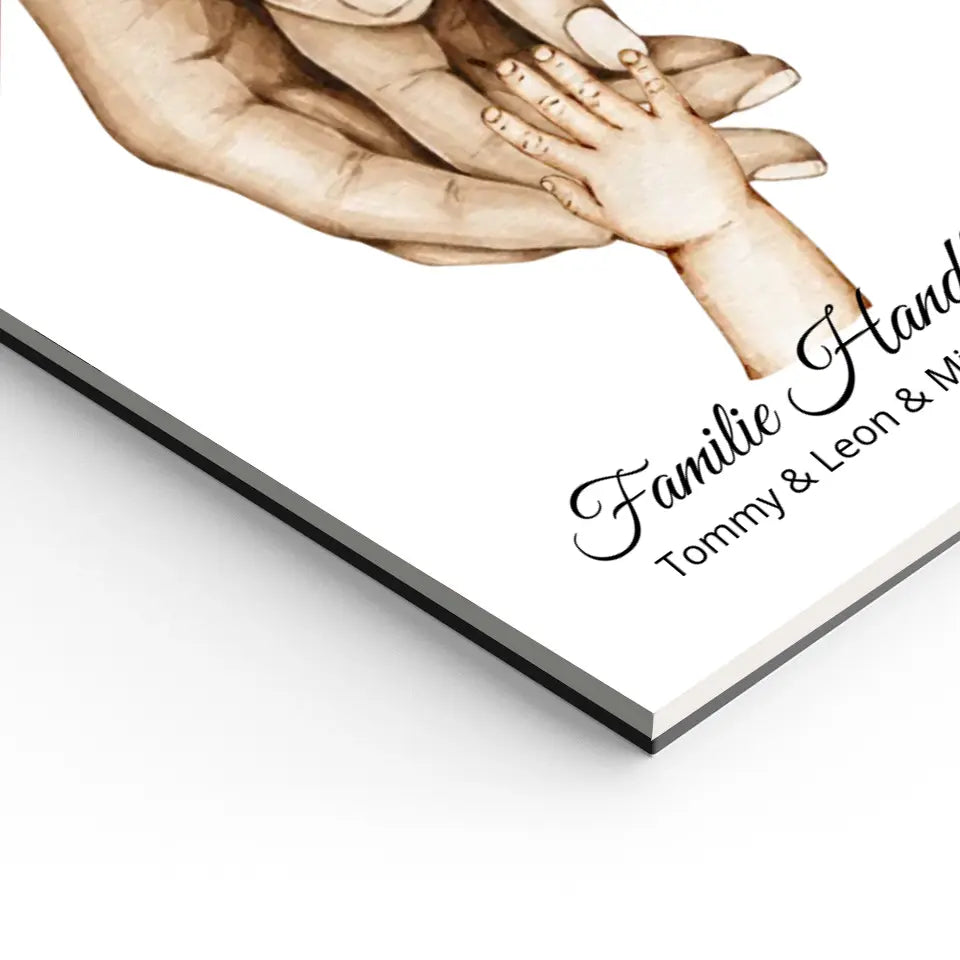 Poster Familie mit Baby Namen und Datum | Personalisiertes Familiengeschenk als Familienposter Geschenk Geburt | Taufgeschenk mit Hände Motiv