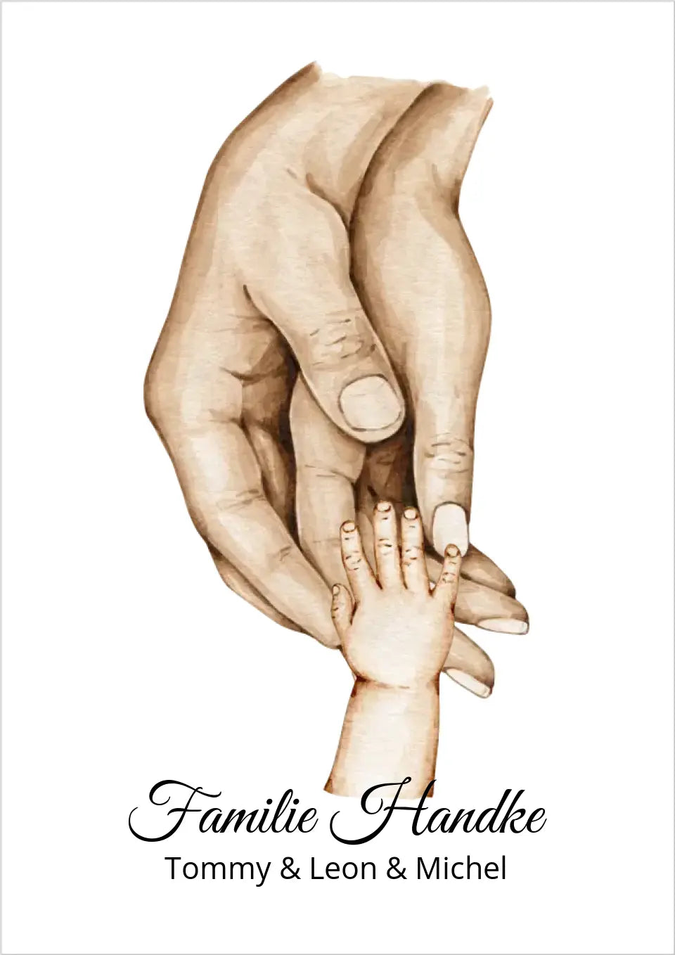 Poster Familie mit Baby Namen und Datum | Personalisiertes Familiengeschenk als Familienposter Geschenk Geburt | Taufgeschenk mit Hände Motiv