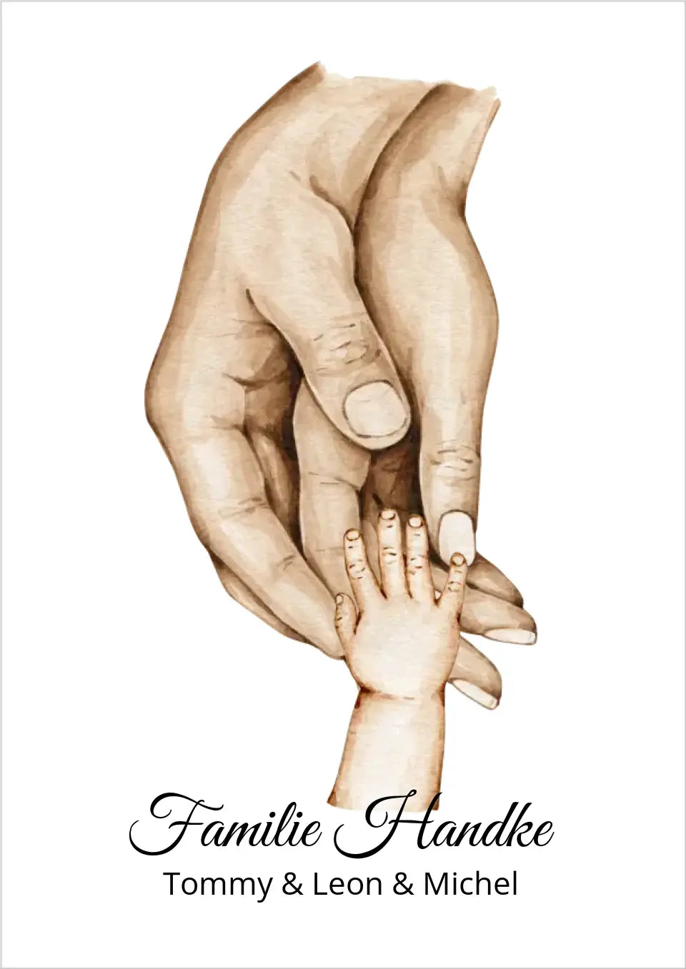 Poster Familie mit Baby Namen und Datum | Personalisiertes Familiengeschenk als Familienposter Geschenk Geburt | Taufgeschenk mit Hände Motiv
