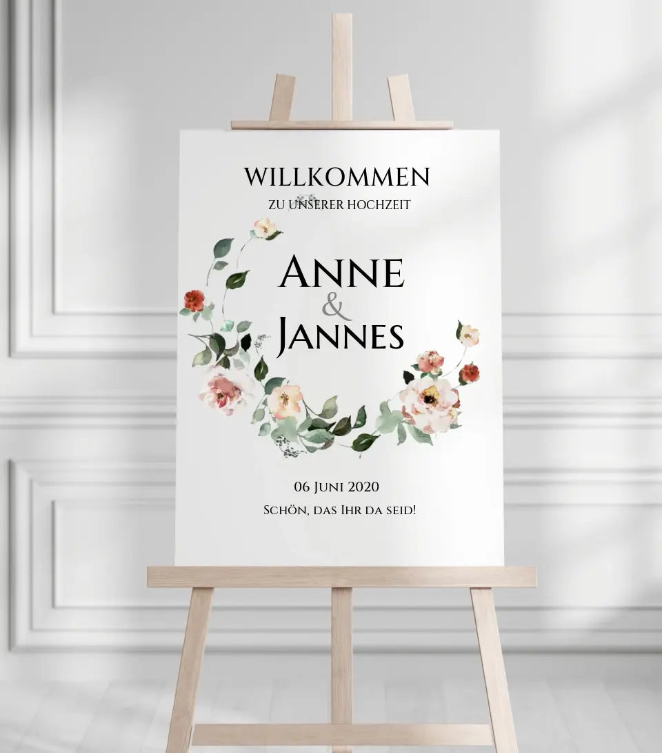 Willkommensposter Hochzeit | Willkommensschild Hochzeit personalisiert mit Namen Datum | Hochzeitsempfang Schild