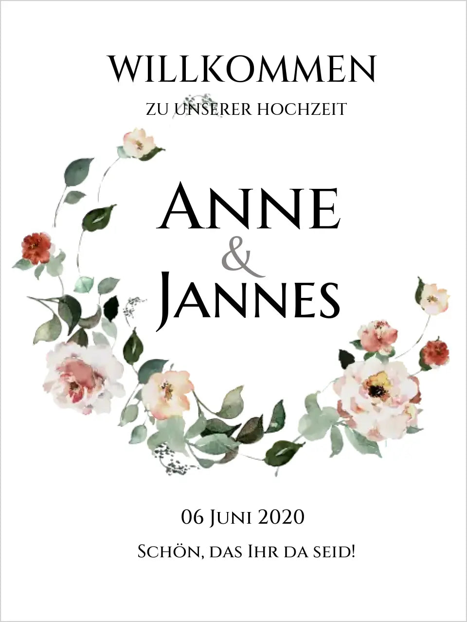 Willkommensposter Hochzeit | Willkommensschild Hochzeit personalisiert mit Namen Datum | Hochzeitsempfang Schild