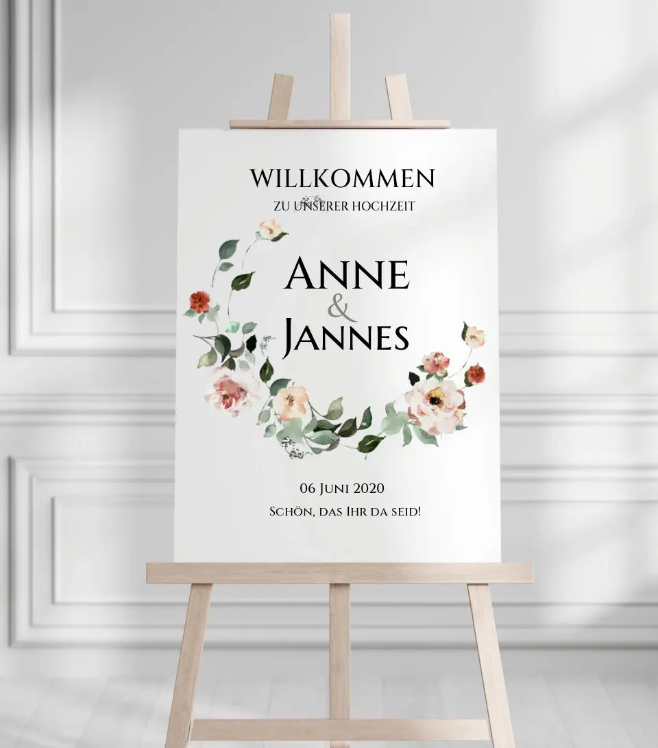 Willkommensposter Hochzeit | Willkommensschild Hochzeit personalisiert mit Namen Datum | Hochzeitsempfang Schild