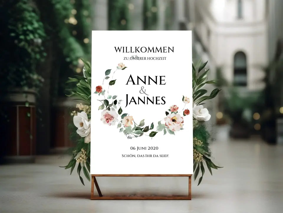 Willkommensposter Hochzeit | Willkommensschild Hochzeit personalisiert mit Namen Datum | Hochzeitsempfang Schild