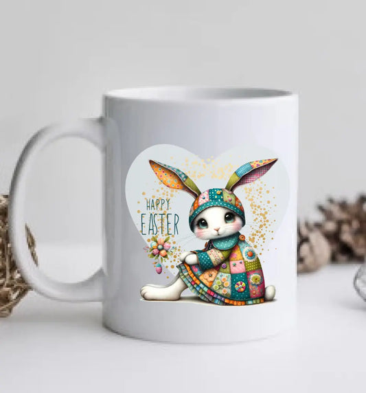 Beste Freundin Tasse als personalisiertes Ostergeschenk mit 3 Freundinnen und Osterhase auf der Rückseite