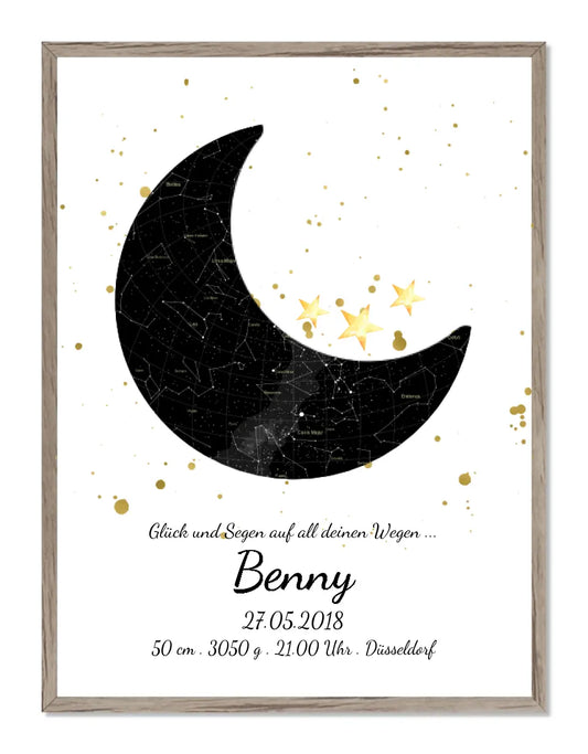 Geburtsgeschenk & Taufgeschenk Geburtsanzeige | Sternenhimmel Poster Gerahmtes Poster Eichenflair Eichenflair