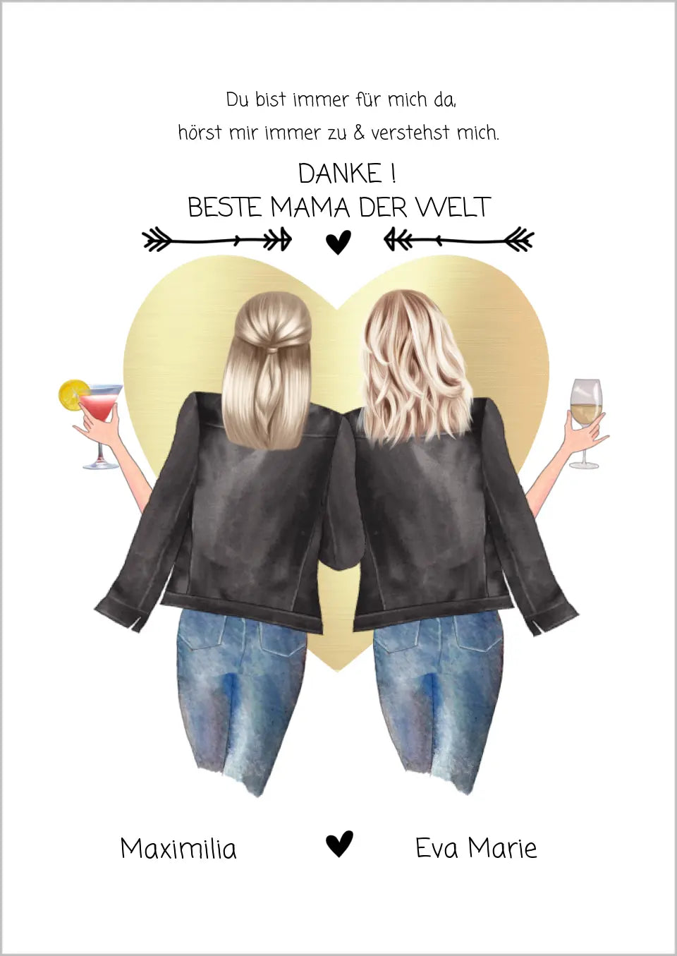 Danke! Beste Mama der Welt - Muttertagsgeschenk personalisiertes Poster - Mutter & Tochter Poster - Mutter Geburtstag