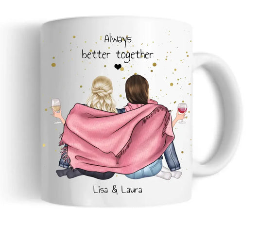 2 Beste Freundinnen Geschenk - Personalisierte Tasse / Kaffeebecher mit 2 Mädchen Geburtstagsgeschenk