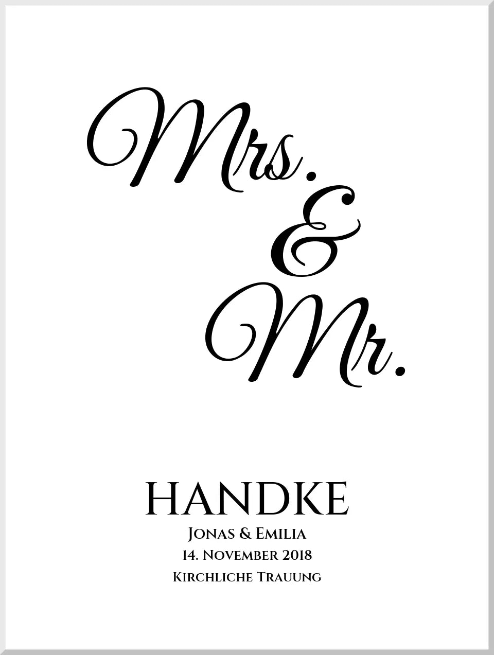 Personalisiertes Hochzeitsposter "Mr. & Mrs." | Hochzeitsgeschenk mit Namen und Datum | LGBTQ+