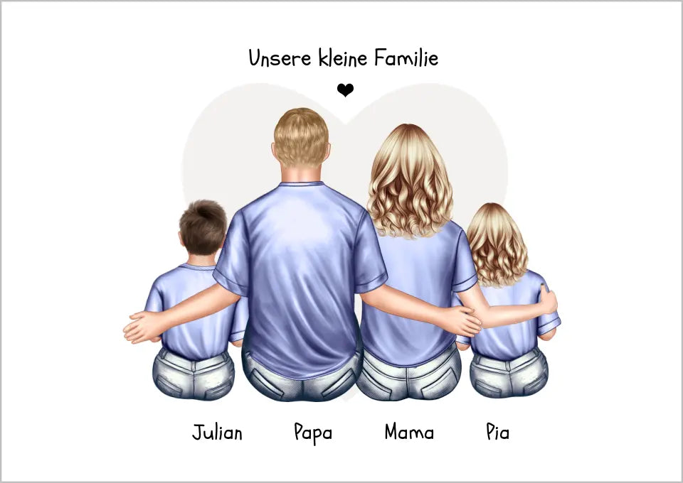 Personalisiertes Familienbild mit 2 Kindern- Geschenk Papa -Geschenk Mama - Vatertagsgeschenk Geburtstagsgeschenk