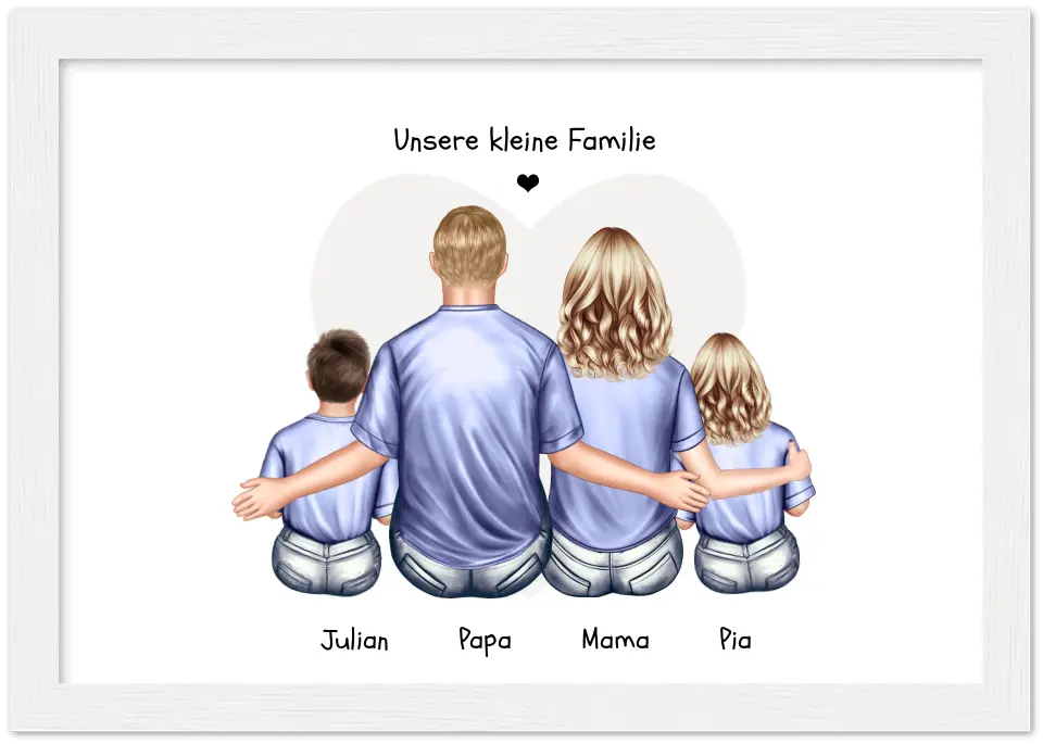 Personalisiertes Familienbild mit 2 Kindern- Geschenk Papa -Geschenk Mama - Vatertagsgeschenk Geburtstagsgeschenk