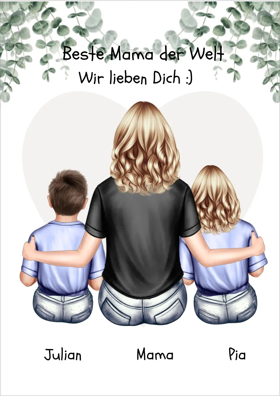 Personalisiertes Poster Geschenk Mama mit 2 Kindern Tochter/Sohn - Muttertagsgeschenk - Geburtstagsgeschenk 2