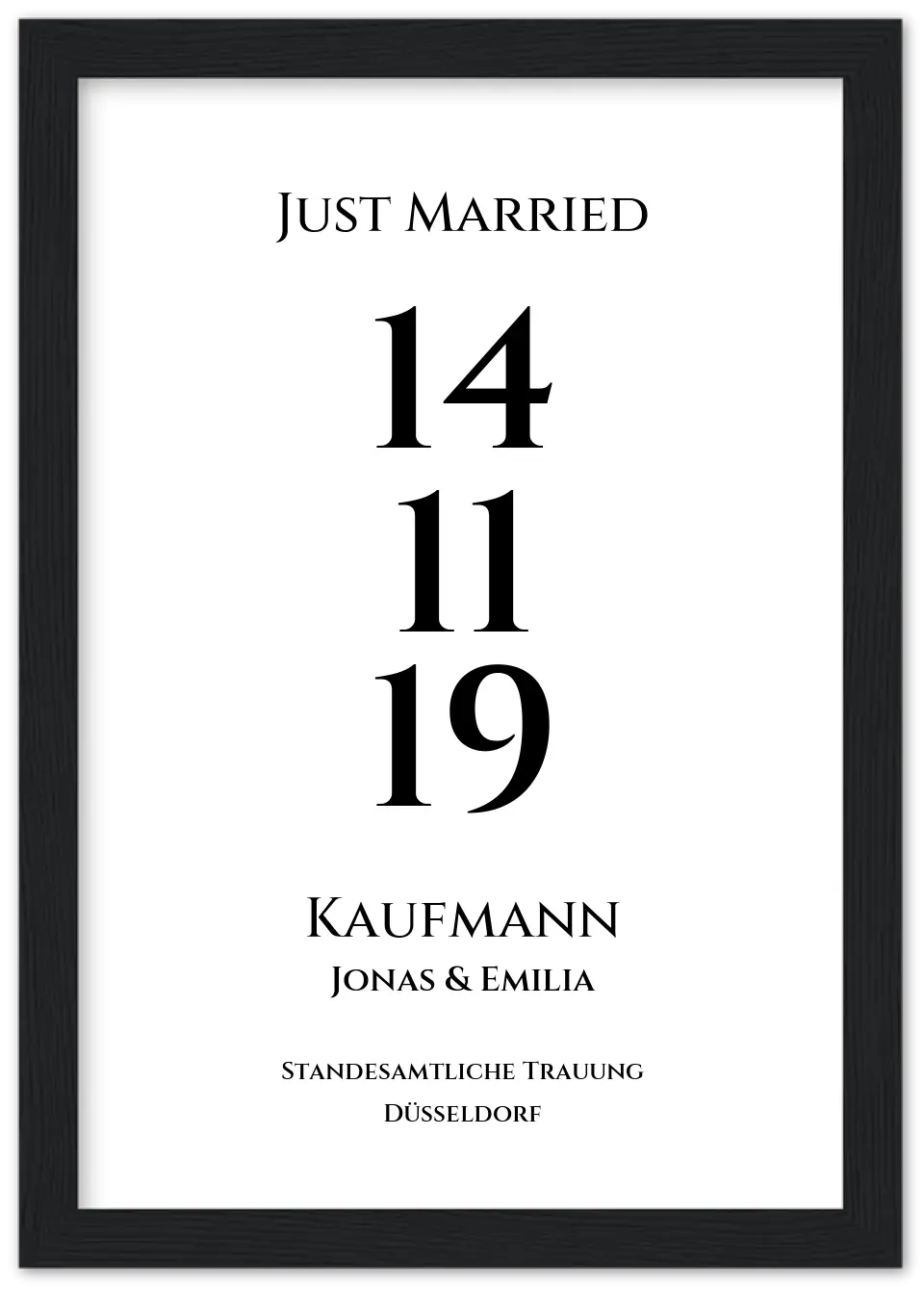 Personalisiertes Hochzeitsposter "Just Married" | "Hochzeit Datum" Hochzeitsgeschenk mit Namen und Datum