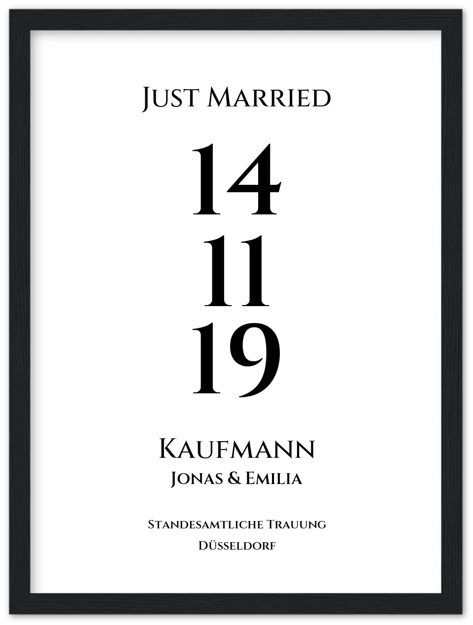 Personalisiertes Hochzeitsposter "Just Married" | "Hochzeit Datum" Hochzeitsgeschenk mit Namen und Datum