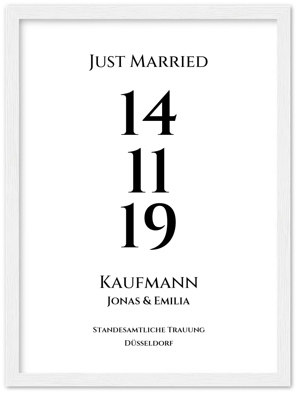 Personalisiertes Hochzeitsposter "Just Married" | "Hochzeit Datum" Hochzeitsgeschenk mit Namen und Datum