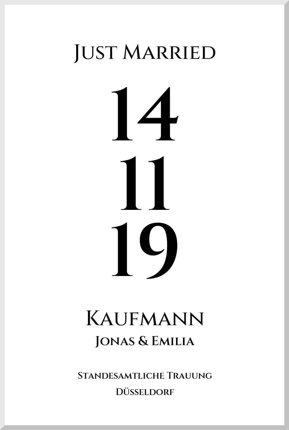 Personalisiertes Hochzeitsposter "Just Married" | "Hochzeit Datum" Hochzeitsgeschenk mit Namen und Datum